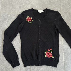 Womens Eyelet Floral Embroidered Cardigan Sweater